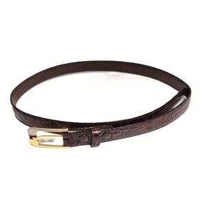 VTG Croc Embossed Leather Belt Lady Exquisite West Germany Brown Slim Dress Belt